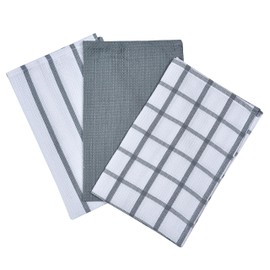 THE TOWEL HOUSE 100% Cotton Kitchen Towels – Premium Waffle Weave Dish Towels, Highly Absorbent, Soft and Quick Drying with Hanging Loop, 15x25 Inches, Pack of 6, Grey