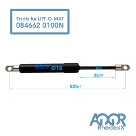 RhedexX® Gas Strut Replacement for Stabilus Lift-O-Mat Length 525 mm, Stroke 220 mm, Force: 100N-800N Gas Pressure Damper with M6 Eye Mount Liftomat (525/220/100N - 084662)