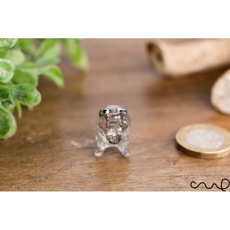 redchocol8® Tiny Handmade Little Glass Hippopotamus Grey Gloss Garden Decor