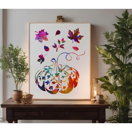 Pumpkin Carved Fall Autumn Leaf Leaves Stencil Template Reusable for Painting on Walls, Wood, Arts and Crafts (622) - 8.5 x 11 Inches