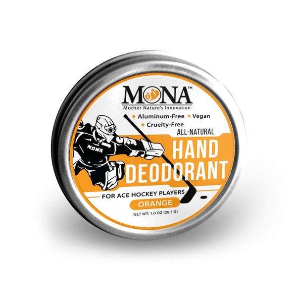 MONA BRANDS All Natural HAND DEODORANT for Ace Hockey Players | For athletes who wear gloves | Vegan, Non-GMO, Cruelty free | ORANGE Scent |