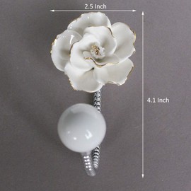 MDPLY Beautiful 3D Flower Ceramic Wall Coat Hook, Chrome Decorative Robe Hook, Scarf, Bag, Towel, Hat etc for Kitchen Bathroom Office (Camellia White)