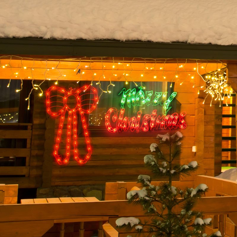 LAMPHOME 2 Pack Lighted Merry Christmas and Bow Christmas Window