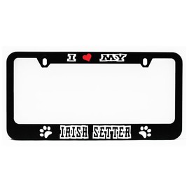 License Plate Frame, Irish Setter Car Black Plate Holder, Tag Cover, I Love (Heart) My Irish Setter Auto Plate Frame for Puppy Dog Lovers, Pet Parents, Fur Baby, Car Accessory