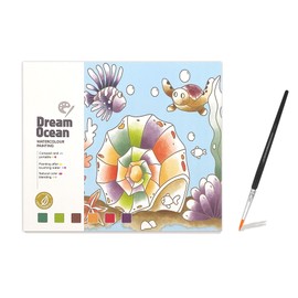 ZAKVOOR Watercolor Painting Book for Kids and Toddlers, Pocket Cartoon Watercolor Graffiti Paper Book with Paint Palette and Brush, Art Craft Gift for Drawing (Dream Ocean)