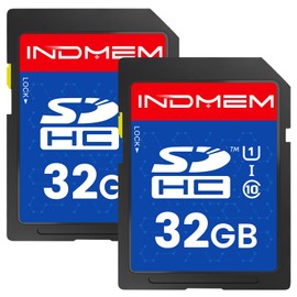INDMEM SD Card 32GB 2 Pack SDHC Memory Card UHS-I U1 Class 10 High Speed Full HD Video Recording