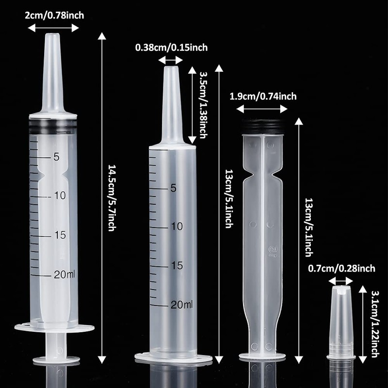 12 Pack 20ml Plastic Syringes, Individually Sealed with Measurement &