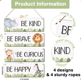 patcate Woodland Nursery Decor, Safari Jungle Animals Boysroom Wall Sign Art, Motivational Bedroom Decorations for Kids Boys, 4 Pieces Wood Sign, 3.9x11.8 In-A05