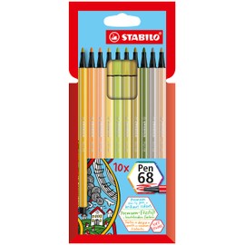 STABILO Premium Felt Tip Pen - Pen 68 - Wallet of 10 - Assorted Colors