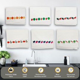 ProBytes Tea Towels 6 Pack - Super Absorbent 10/90 PolyCotton Fabric, 66 x 38 Cm Kitchen Home Daily Use Dish Cloth Hand Towels, Veggies & Fruity Design Ribbon - White