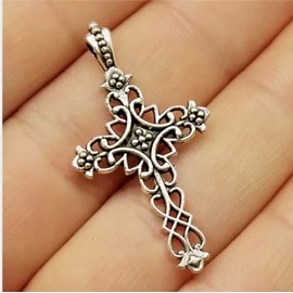 Fashion Jewelry CROSS CELTIC IRISH Pendant 22" Plated 925 Sterling Silver ITALIAN FIGARO Chain
