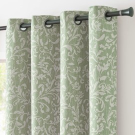 jinchan 80% Blackout Curtains for Living Room, Farmhouse Drapes with Scroll Floral Patterned for Bedroom, Grommet Top Thermal Insulated Curtains, Vintage Country Curtain 96 inch Length 2 Panels Green