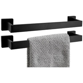 2 Packs 16 Inch Bathroom Towel Bar SUS304 Stainless Steel Matte Black Towel Holder Wall Mounted Heavy Duty Towel Rack Bathroom Towel Rod Modern Square Base Design(2, Matte Black, 16 Inch)