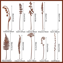 Burbell Set of 10 Metal Garden Stakes Decorative Metal Flowers for Outside Plants Stakes Yard Outdoor for Lawn Yard Walkway and Flower Garden