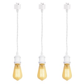 Kiven J-Type Track Light Pendants, 35.5 Inch Cord Length White Weave Rope, 3 Pack Restaurant Decorative Pendant Light, Industrial Pendant Lamp, Bulb Not Included（White）