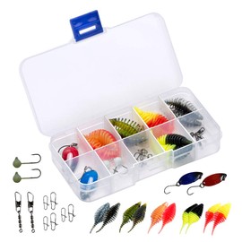 UL Fishing Trout Bait Set with Rubber Worm Rubber Bait Spoon Snaps Swivel as Set Rubber Fish in a Bait Box