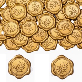 Yoption Vintage Leaf Wax Seal Stickers, 50 Pack Antique Gold Wax Seal Stickers Envelope Seals Self Adhesive Wax Stickers for Wedding, Party, Christmas, Gift Wrapping