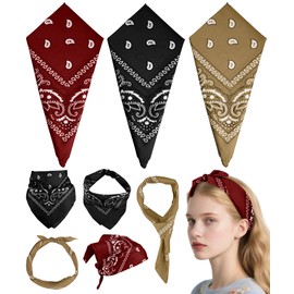 MEEZY 3 Pcs Bandanas for Women Men, Paisley Pattern Bandana Head Scarf Handkerchiefs Outdoor Multi-Purpose Cowboy Face Mask Square Scarf Headwear for Boy Girls 100% Polyester