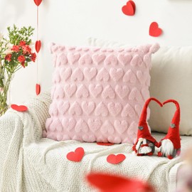 Artoid Mode Pink Soft Artificial Fur Jacquard Heart Cushion Covers Set of 2 45 x 45 cm Plush Velvet Sofa Cushion Decorative Cushion Cover Bedroom Decoration