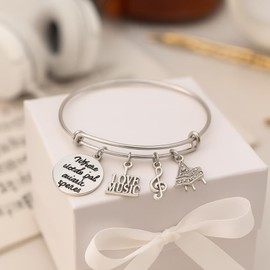 Infinity Collection Piano Charm Bracelet - Music Jewelry - Where Words Fail Music Music Speaks Jewelry Gift - Music Notes and Piano Keyboard Charms - Pianist Jewelry Gifts