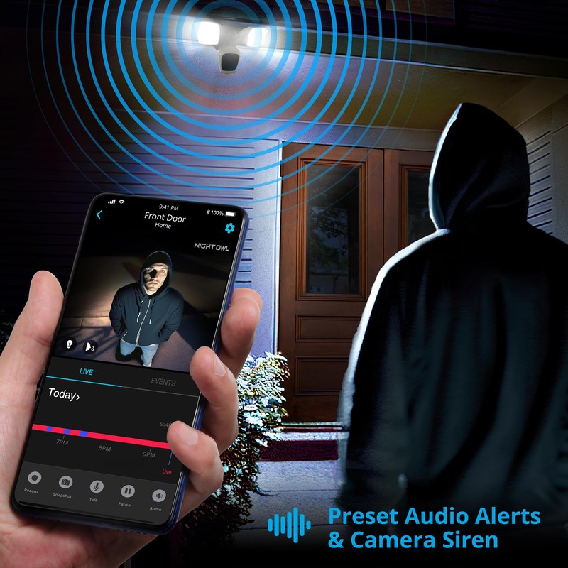 Night Owl Outdoor Floodlight Deterrence Camera with 2-Way Audio and