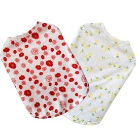 2PCS Summer Dog Cotton T Shirt Pet Tee Shirts Puppy Daisy Flower Prints Clothes Apparel for Small Dogs Cats