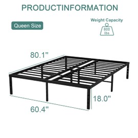 OLALITA 18 Inch Metal Platform Bed Frame, Queen Size Bed Frame, Steel Slat Support, No Box Spring Needed, Easy Assembly, Storage Space-Queen Bed Frame (Black, Queen)