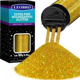 LEOBRO Gold Glitter, Glitter, Holographic Ultra Fine Glitter, 180G/6.35OZ Craft Glitter, Resin Glitter Powder, 1/128" Metallic Iridescent Glitter for Resin Tumblers, Face Body Glitter for DIY Crafts