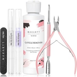 Makartt Cuticle Remover Kit, Nail Care Kit with Cuticle Oil Pen, Cuticle Trimmer, Nail File & 120ml Cuticle Remover Liquid, Nail Manicure Kit for Cuticle Softener & Moisturize