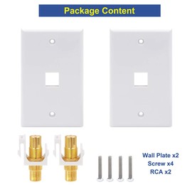 VCE 1-Port Erhernet Wall Plate UL Listed, RCA Wall Plate with RCA Keystone Jack Insert for Subwoofer Audio Port, White, 2 Pack