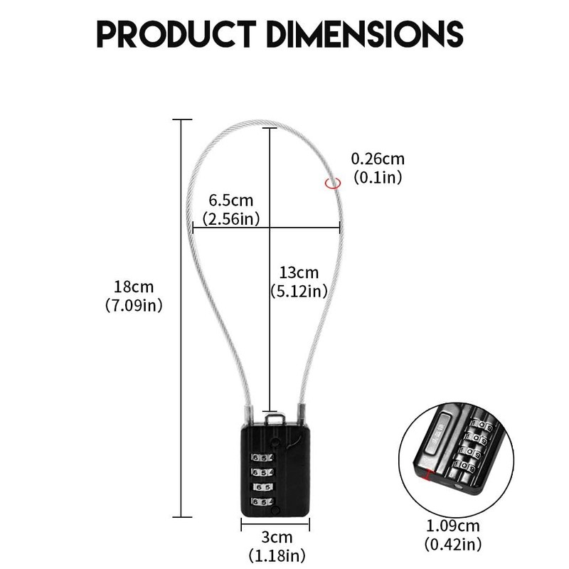 RESET-200 4 Digit Combination Padlock with 30 cm Steel Cable,High