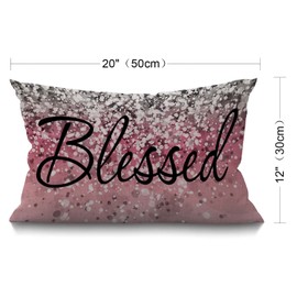BGBDEIA Inspirational Blessed Letters Words Waist Lumbar Pink Cotton Linen Cushion Cover Throw Pillow case for Sofa Home Decorative Oblong 30 x 50 cm 12x20 Inches