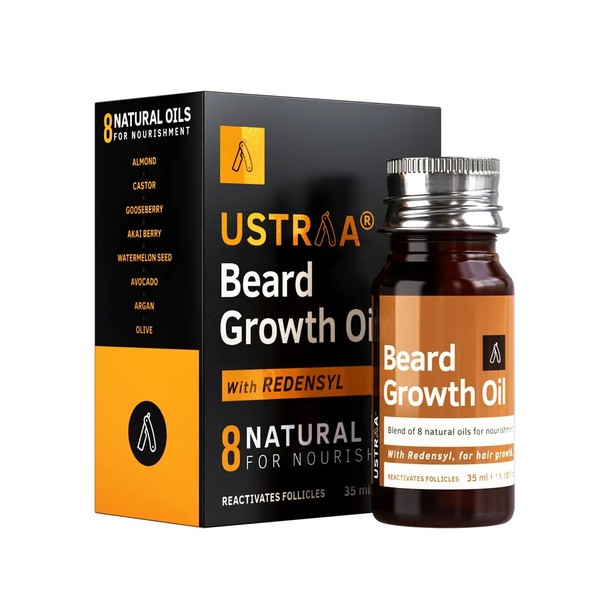 Ustraa Beard Growth Oil - 1.18 Oz - More Beard Growth, With Redensyl, 8 Natural Oils including Jojoba Oil, Vitamin E, Nourishment & Strengthening, No Harmful Chemicals