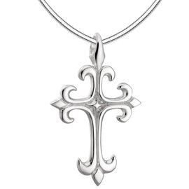 Vinani AKK-S Pendant Cross Shiny Fleur de Lis Lis Knight with Snake Chain Sterling Silver 925 Chain Italy, Sterling Silver, Fleur De Lis