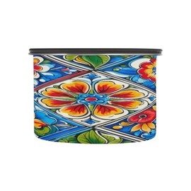 FUGIDOG Mexican Ceramic Tile Coffee Canister 30oz Airtight Stainless Steel Food Storage Container Kitchen Storage Jar with Lid for Coffee Beans Tea Sugar