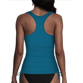coastal rose Womens Tankini Tops Athletic Racerback Swim Tops Only Drawstring Tummy Control Swimwear US10 Moroccan Blue