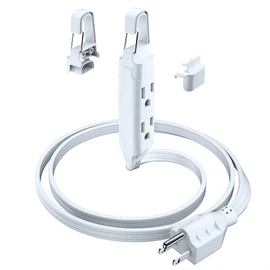 Cable de extensión con sistema extraíble de fácil gancho, 2 pies, cable de extensión de 3 salidas de enchufe plano de 90°, colgar a nivel de ojos o superior para un acceso súper fácil, certificado UL