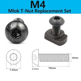24 Pack Mlok T-Nuts & Screws Replacement Sets M4 Steel, for Mlok System Accessory Installation, with Allen Key. (M4 Button-Head Cap)