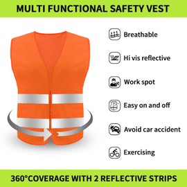 Safety Vest, Reflective High Visibility Construction Vest for Men, Work, Cycling, Runner, Surveyor, Volunteer, Road, Orange-gary, 8