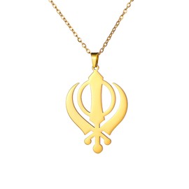 EUEAVAN Khanda Sikh Sword Symbol Necklace Sikh Kara Disc Sikhism Pendant Religious Symbol Sikh Khanda Jewellery Punjabi Sword Protection Amulet Women Men, Stainless Steel, No Gemstone