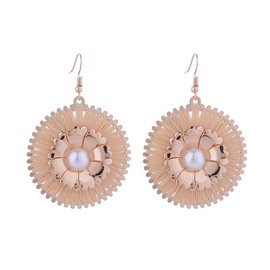 Raffia Flower Earrings Statement Floral Summer Earrings Handmade Straw Wrapped Earrings Bohemian Tropical Flower Earrings for Women Summer Beach Vacation (Brown)