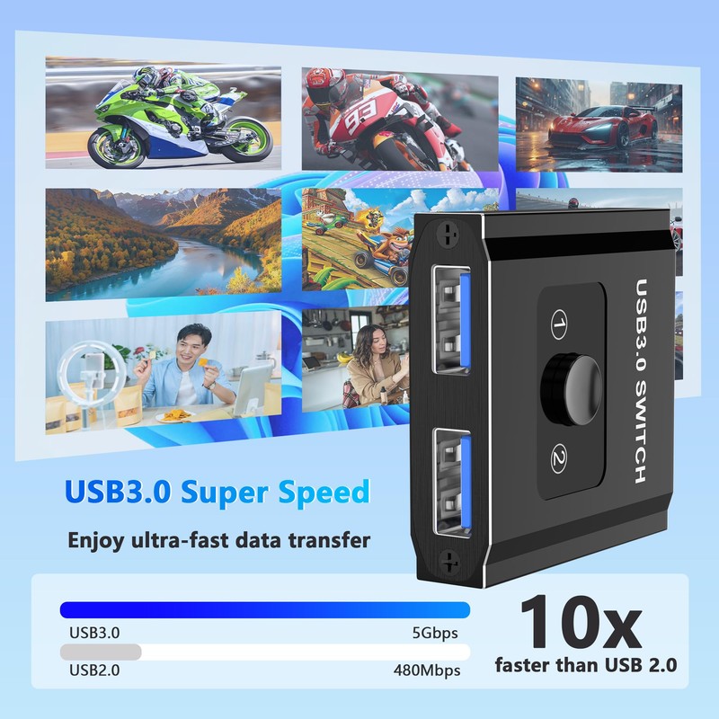 USB 3.0 Switch, Bi-Directional USB Switcher 2 in 1 Out/1