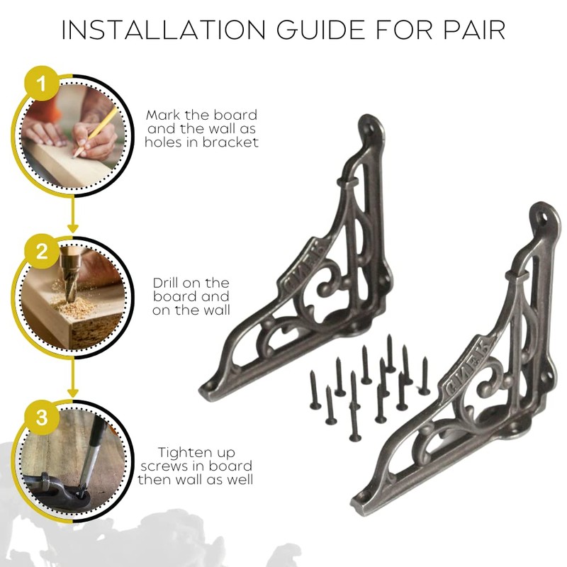 Edenic 2pcs Scaffold Board Shelf Brackets - 6x6 Inch Black