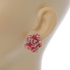 Pink Enamel Crystal Rose Stud Earrings In Gold Tone -