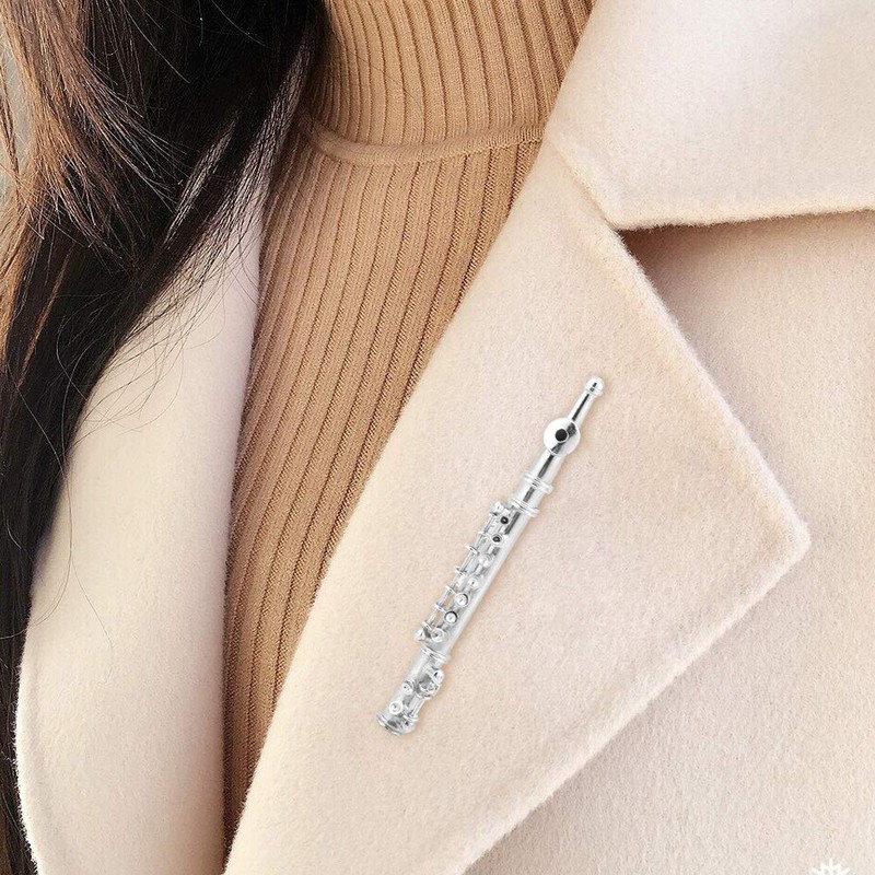 Hztyyier Flute Brooch Nickel Silver/Gold Plated Women Brooch Pins with