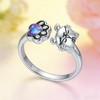 INURAN 925 Sterling Silver Cat Open Rings Moonstone Cute Animal
