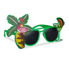 Relaxdays 10024246 Hawaiian Party Glasses, Funny Sunglasses with Palm Tree and Cocktail, Flamingo Gag Glasses, Fun Glasses, Carnival, Green, Hawaii