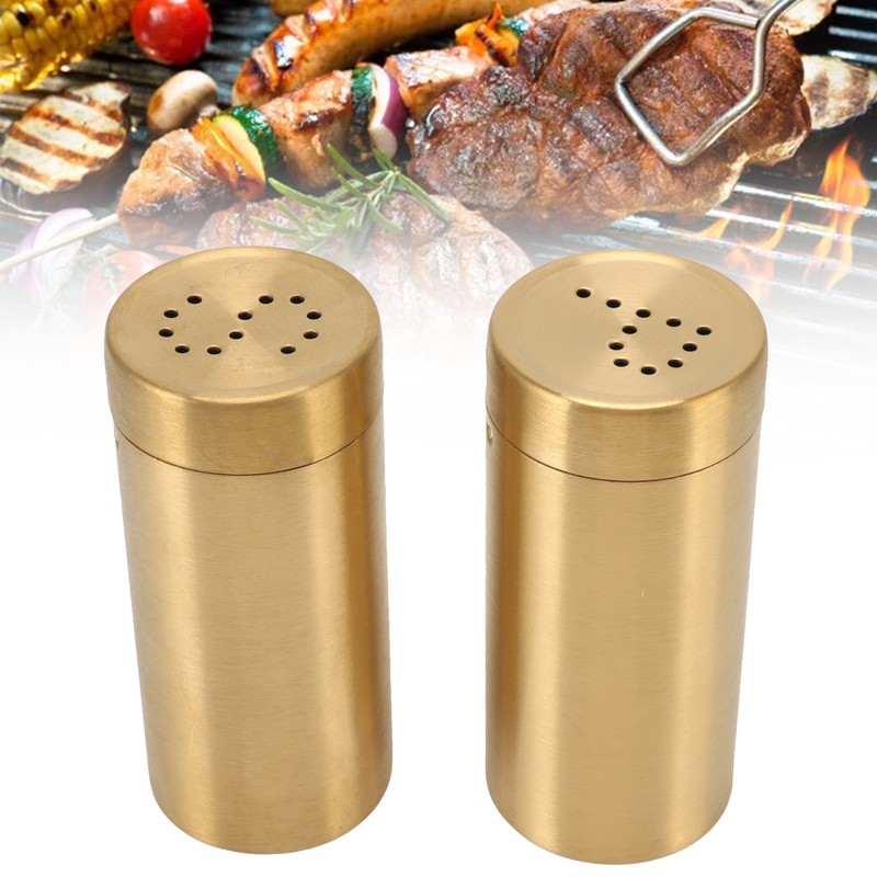 2Pcs Gold Spice Jar Stainless Steel Rustproof Screw Open Top
