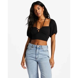 Billabong Women's Love Again Jersey Fabric Fitted Cropped Halter Top Shirt - Medium, Black