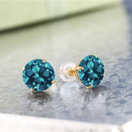 Gem Stone King 14K Yellow Gold 8MM Round Gemstone Birthstone Stud Earrings | Gold Earrings For Women Men